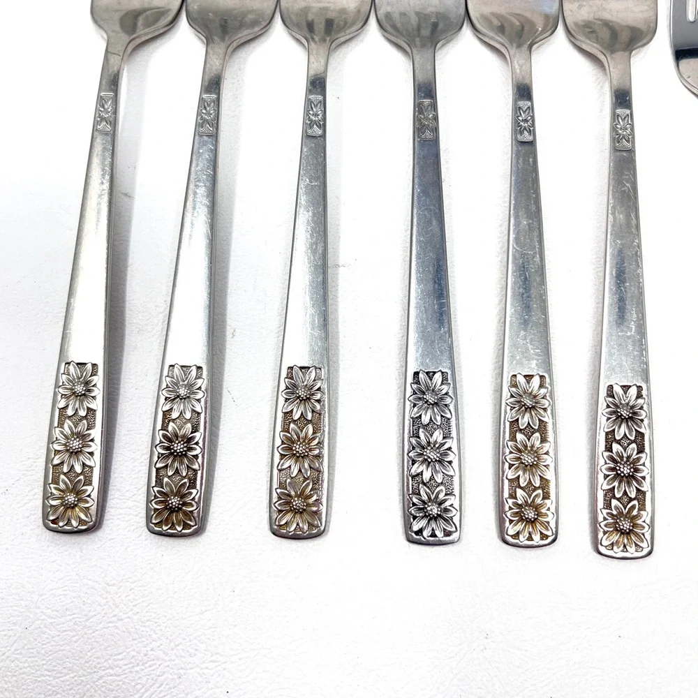 Rogers‎ Suncrest Stainless Flatware Set 35pc Floral Daisy Japan Mid Century READ
